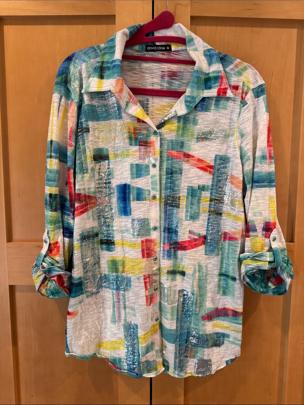 David Cline White Multicolor Abstract Button-Front Shirt